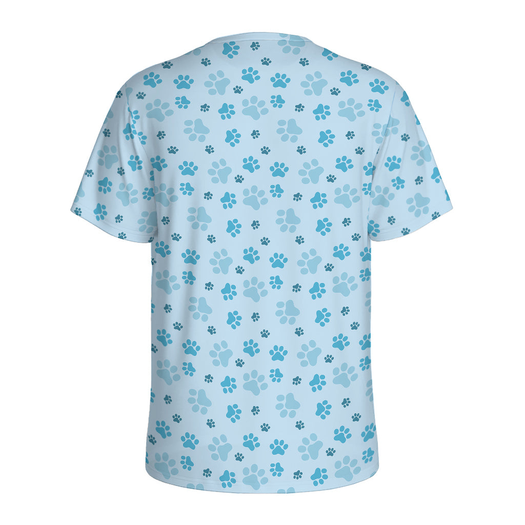 Blue Animal Paw Pattern Print Men's Sports T-Shirt
