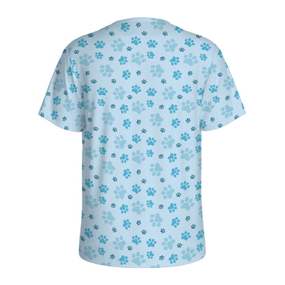 Blue Animal Paw Pattern Print Men's Sports T-Shirt