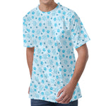 Blue Animal Paw Pattern Print Men's Velvet T-Shirt