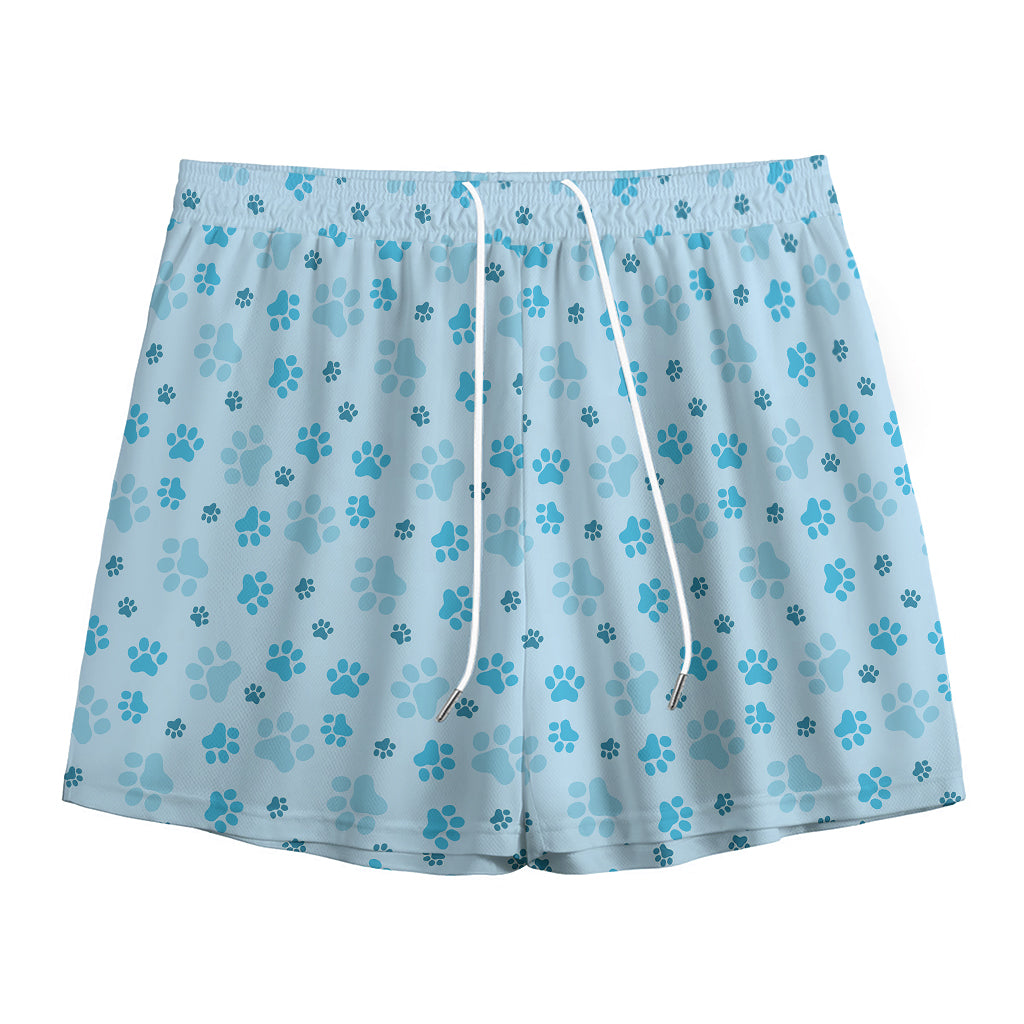 Blue Animal Paw Pattern Print Mesh Shorts