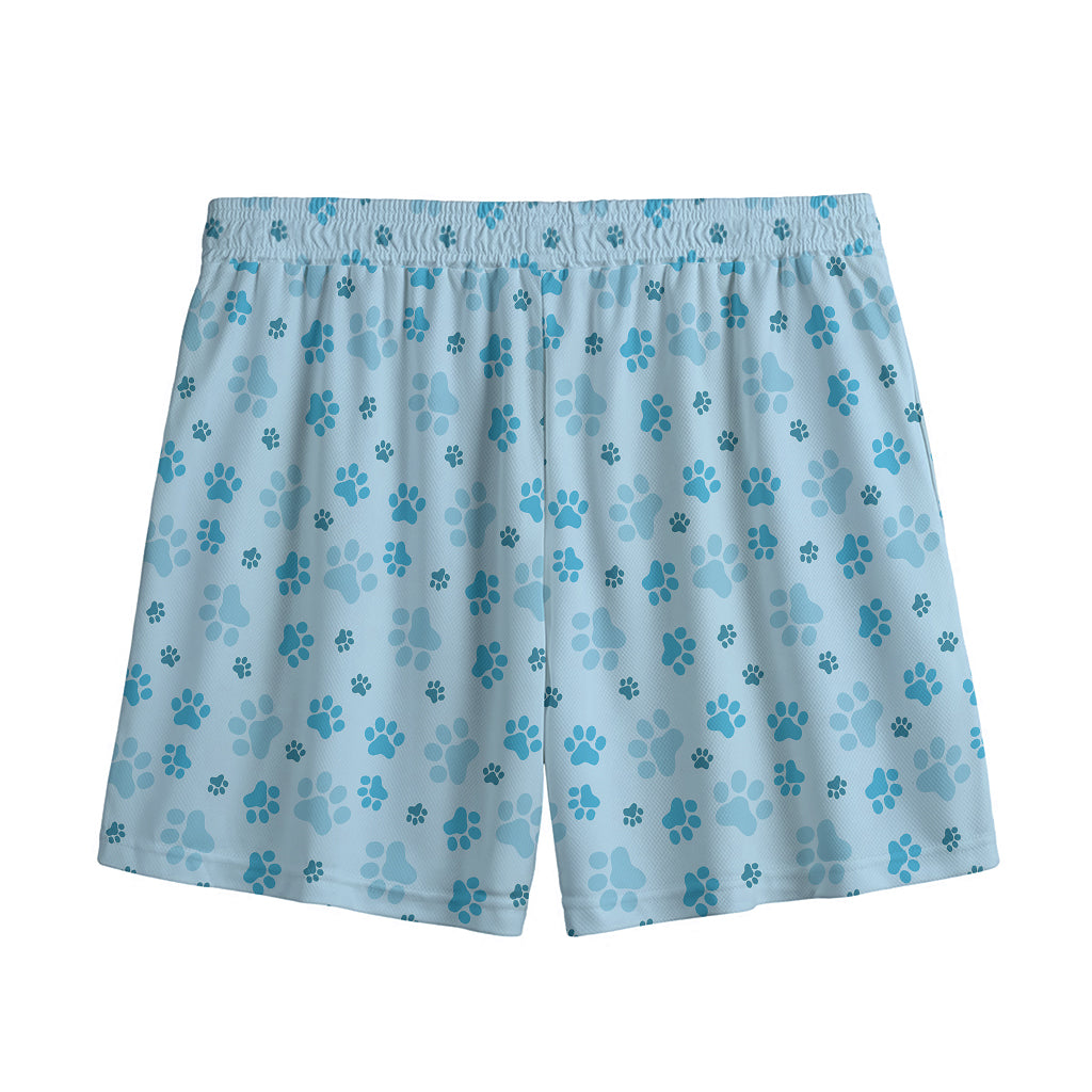 Blue Animal Paw Pattern Print Mesh Shorts