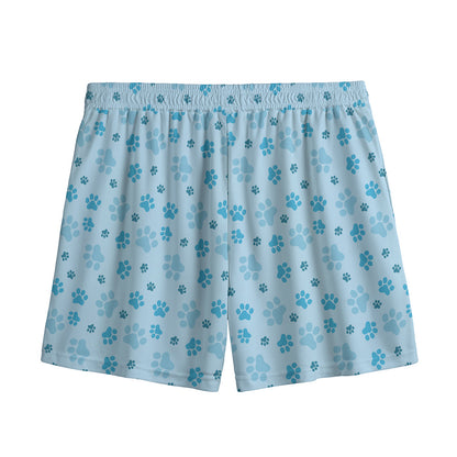 Blue Animal Paw Pattern Print Mesh Shorts