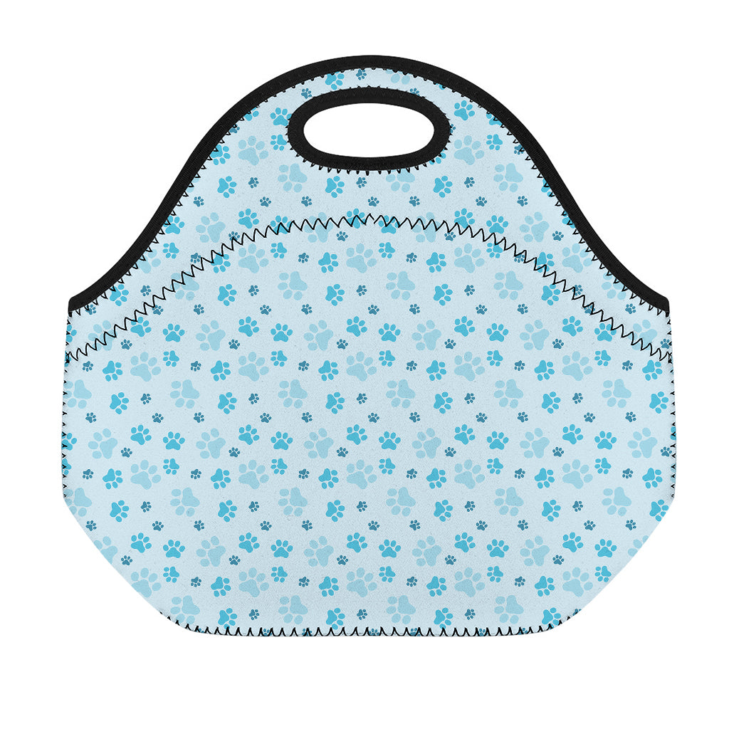 Blue Animal Paw Pattern Print Neoprene Lunch Bag