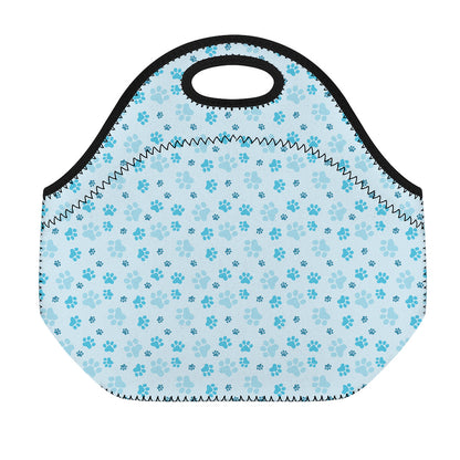 Blue Animal Paw Pattern Print Neoprene Lunch Bag