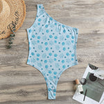 Blue Animal Paw Pattern Print One Shoulder Bodysuit