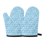 Blue Animal Paw Pattern Print Oven Mitts