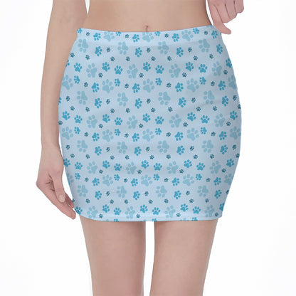 Blue Animal Paw Pattern Print Pencil Mini Skirt