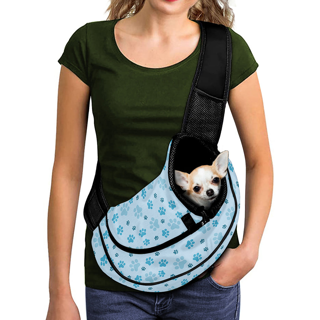 Blue Animal Paw Pattern Print Pet Sling Carrier