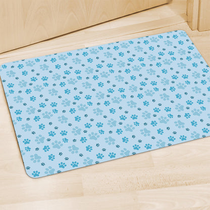 Blue Animal Paw Pattern Print Polyester Doormat