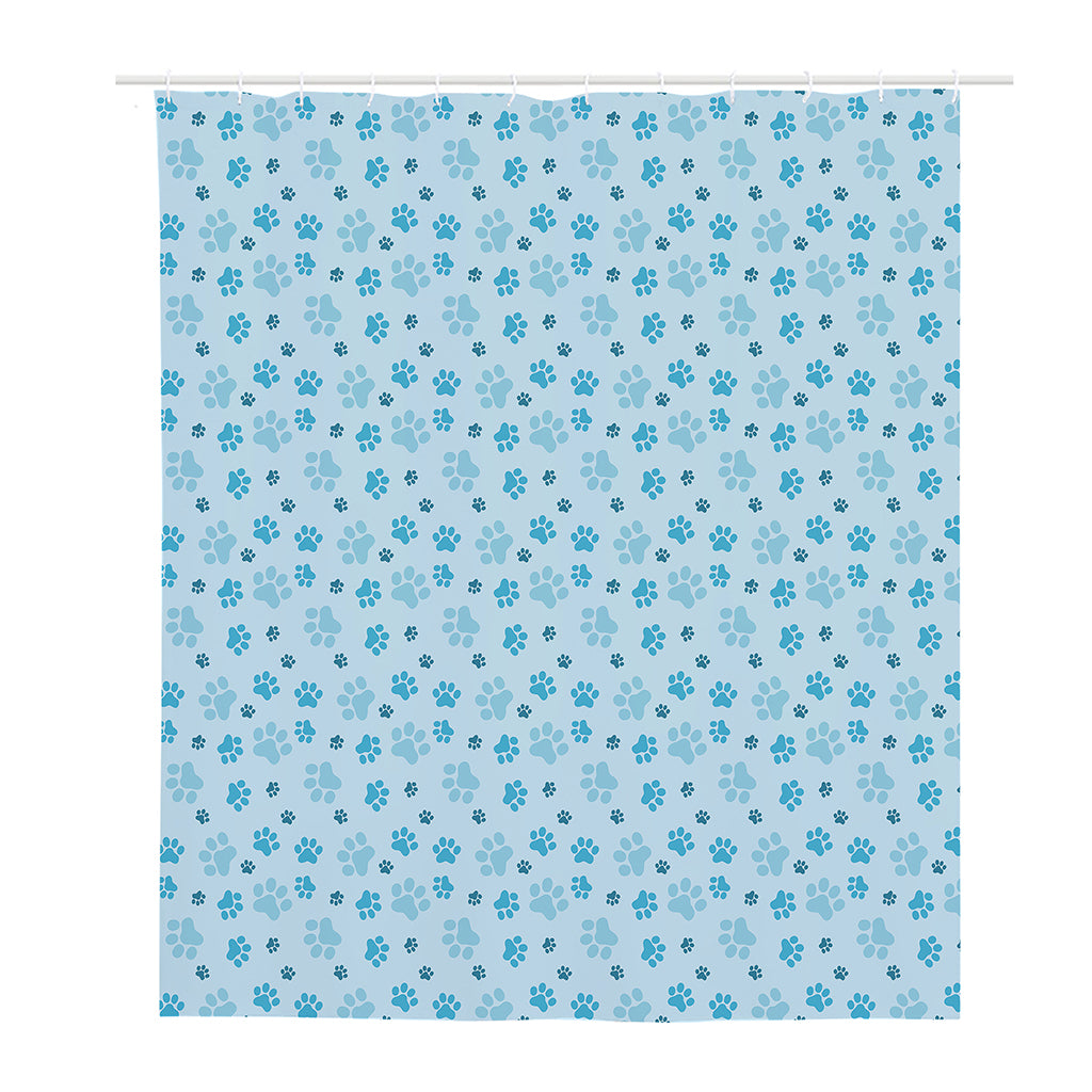Blue Animal Paw Pattern Print Polyester Shower Curtain