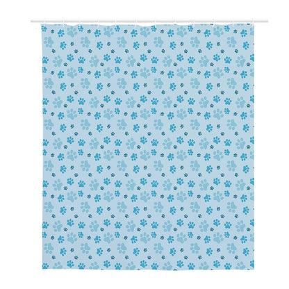 Blue Animal Paw Pattern Print Polyester Shower Curtain
