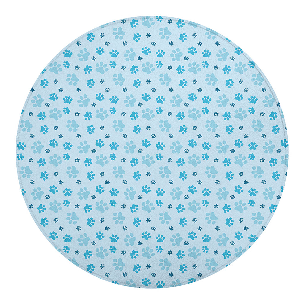 Blue Animal Paw Pattern Print Round Blanket