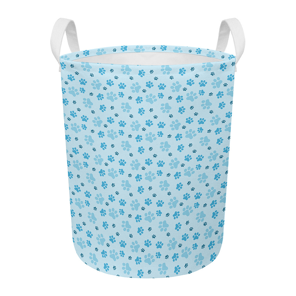 Blue Animal Paw Pattern Print Round Laundry Basket