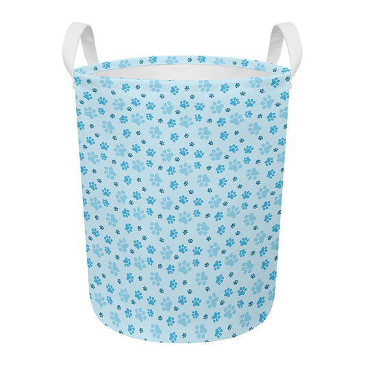 Blue Animal Paw Pattern Print Round Laundry Basket