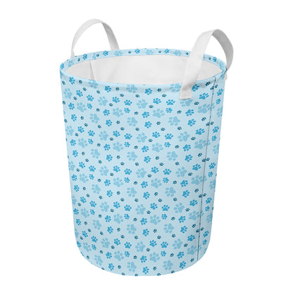 Blue Animal Paw Pattern Print Round Laundry Basket