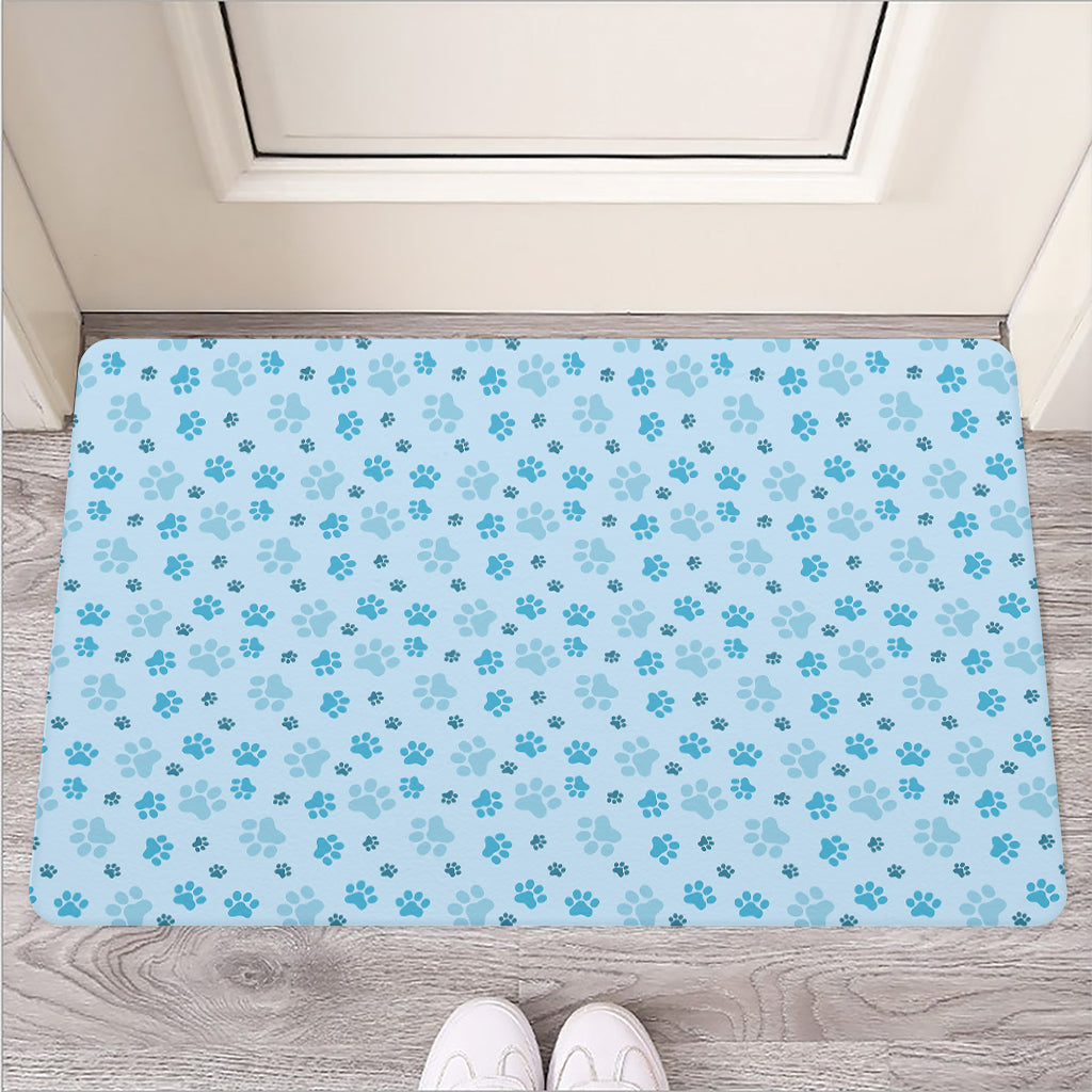 Blue Animal Paw Pattern Print Rubber Doormat