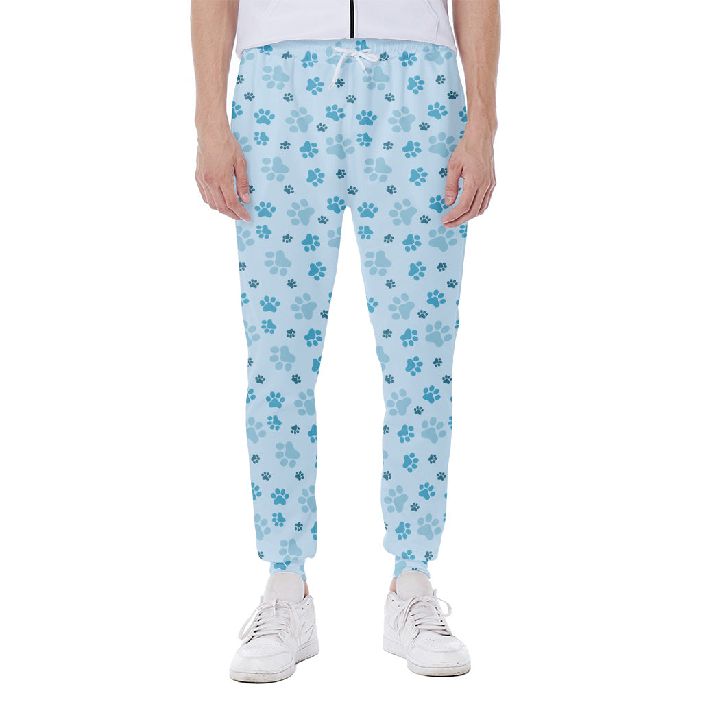 Blue Animal Paw Pattern Print Scuba Joggers