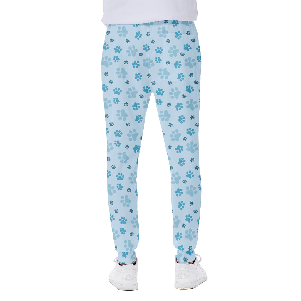 Blue Animal Paw Pattern Print Scuba Joggers