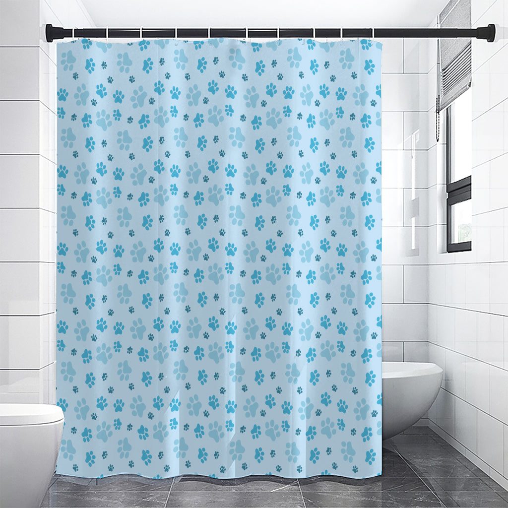 Blue Animal Paw Pattern Print Shower Curtain