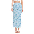 Blue Animal Paw Pattern Print Side Slit Maxi Skirt