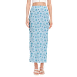 Blue Animal Paw Pattern Print Side Slit Maxi Skirt