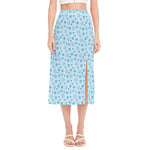 Blue Animal Paw Pattern Print Side Slit Midi Skirt