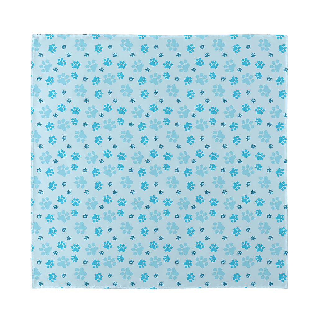 Blue Animal Paw Pattern Print Silk Bandana