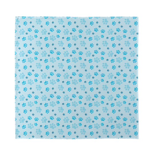 Blue Animal Paw Pattern Print Silk Bandana