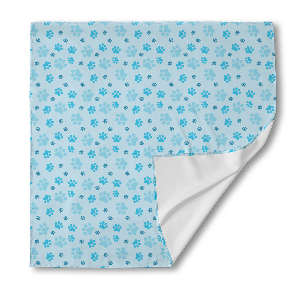 Blue Animal Paw Pattern Print Silk Bandana