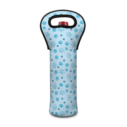 Blue Animal Paw Pattern Print Single Neoprene Wine Tote