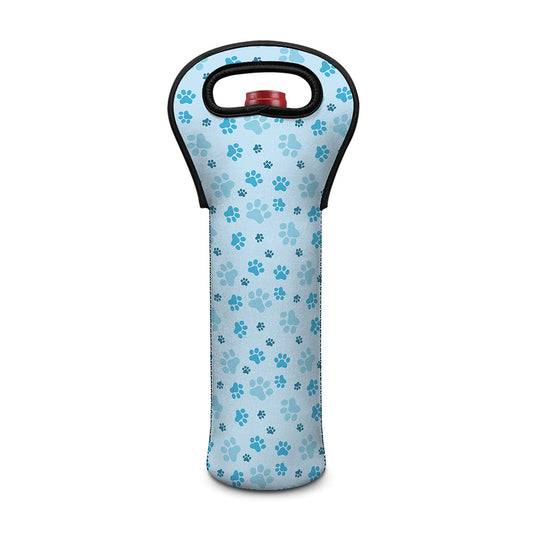 Blue Animal Paw Pattern Print Single Neoprene Wine Tote