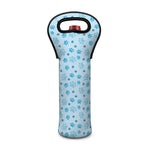 Blue Animal Paw Pattern Print Single Neoprene Wine Tote