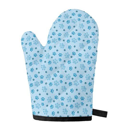 Blue Animal Paw Pattern Print Single Oven Mitt