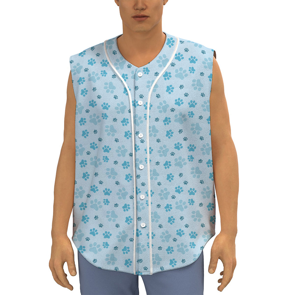 Blue Animal Paw Pattern Print Sleeveless Baseball Jersey