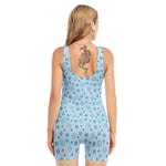 Blue Animal Paw Pattern Print Sleeveless One Piece Swimsuit