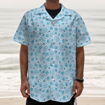 Blue Animal Paw Pattern Print Textured Short Sleeve Shirt