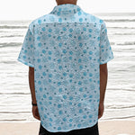 Blue Animal Paw Pattern Print Textured Short Sleeve Shirt