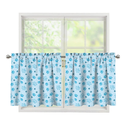 Blue Animal Paw Pattern Print Tier Curtains