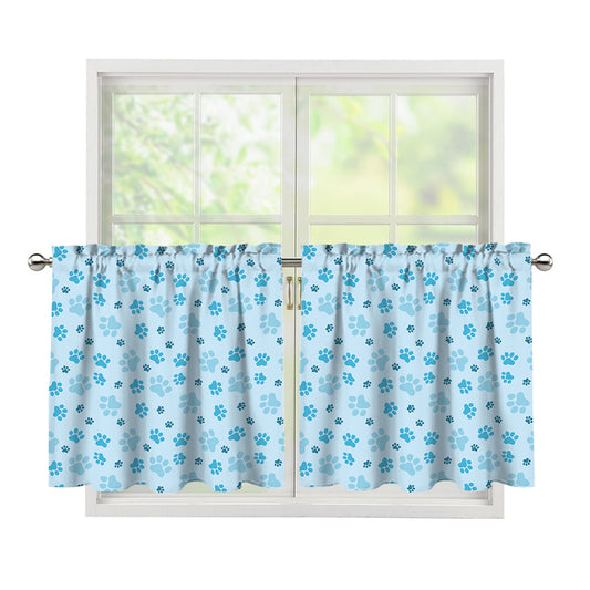 Blue Animal Paw Pattern Print Tier Curtains