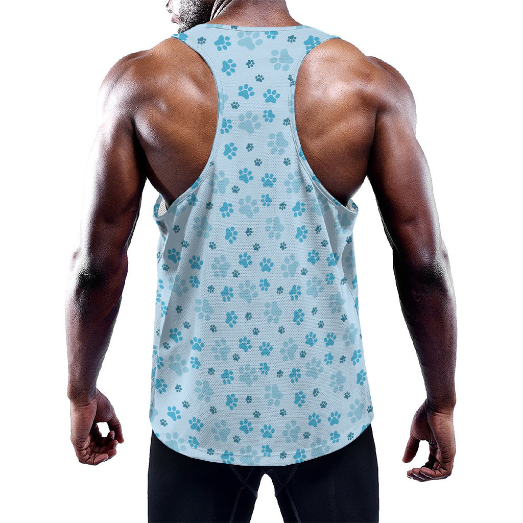 Blue Animal Paw Pattern Print Training Tank Top