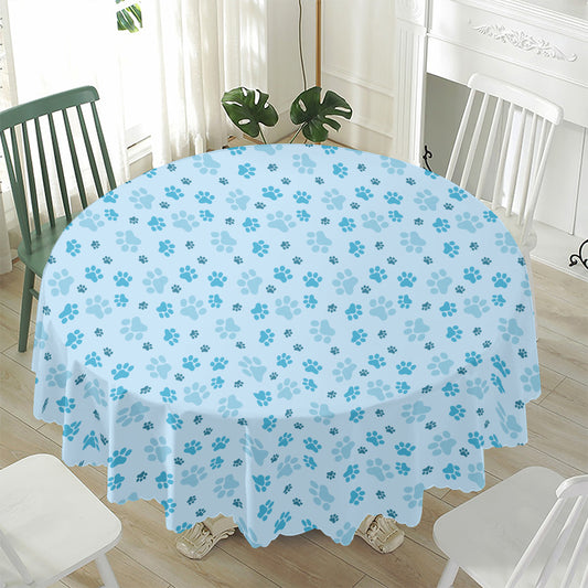 Blue Animal Paw Pattern Print Waterproof Round Tablecloth