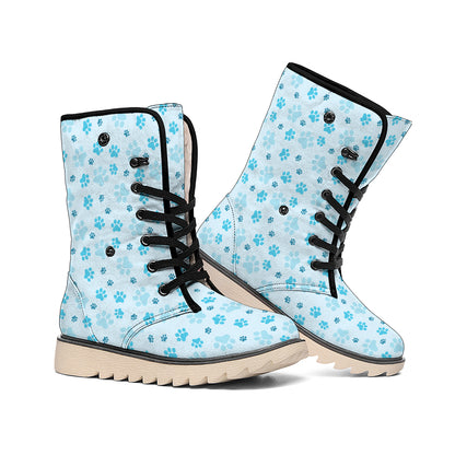 Blue Animal Paw Pattern Print Winter Boots