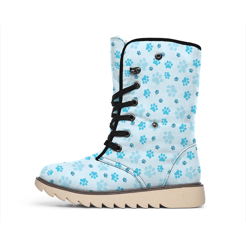 Blue Animal Paw Pattern Print Winter Boots