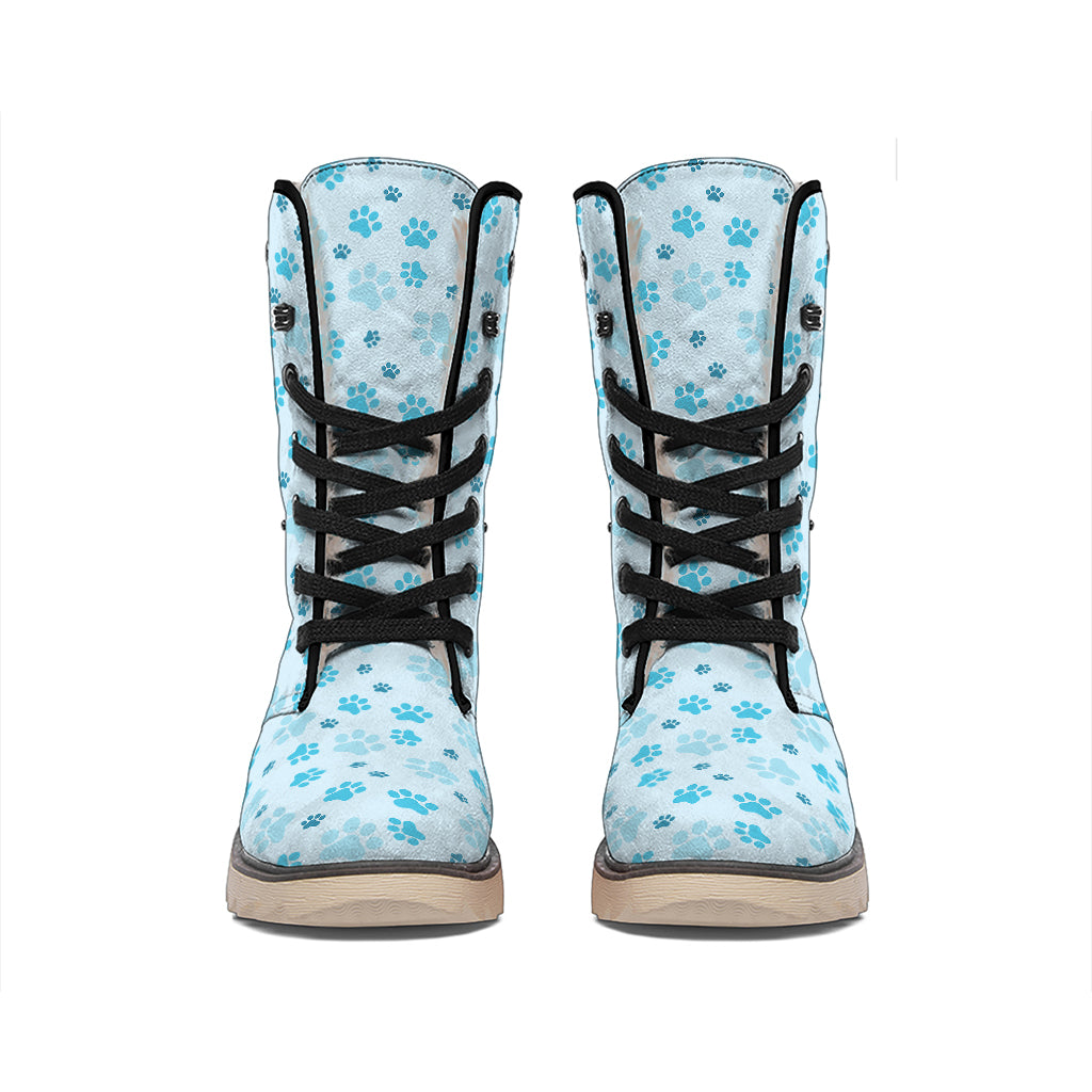 Blue Animal Paw Pattern Print Winter Boots