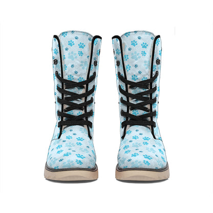 Blue Animal Paw Pattern Print Winter Boots