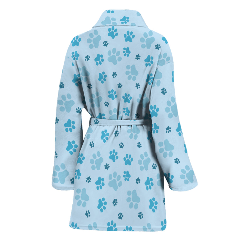 Blue Animal Paw Pattern Print Women's Bathrobe