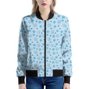 Blue Animal Paw Pattern Print Women's Bomber Jacket