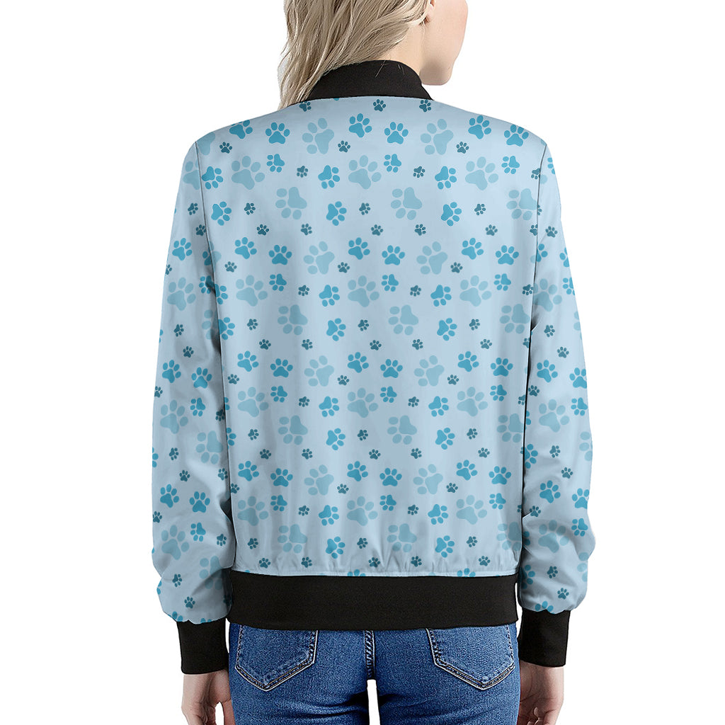 Blue Animal Paw Pattern Print Women's Bomber Jacket