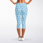 Blue Animal Paw Pattern Print Women's Capri Leggings