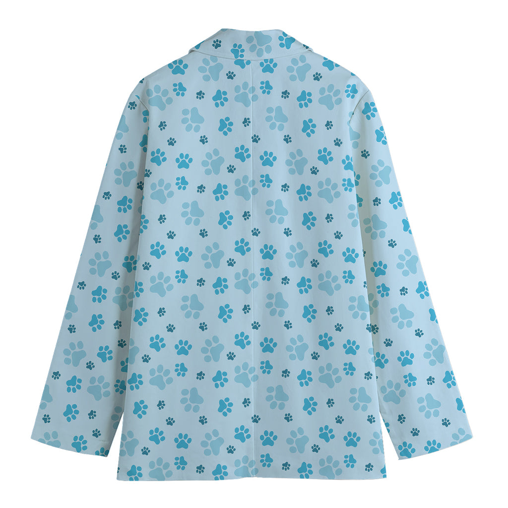 Blue Animal Paw Pattern Print Women's Cotton Blazer